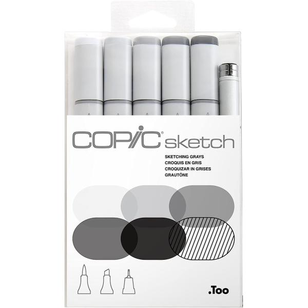 Copic Sketch Alcohol Marker 5 Colors + Multiliner SP Set, Sketching Grays