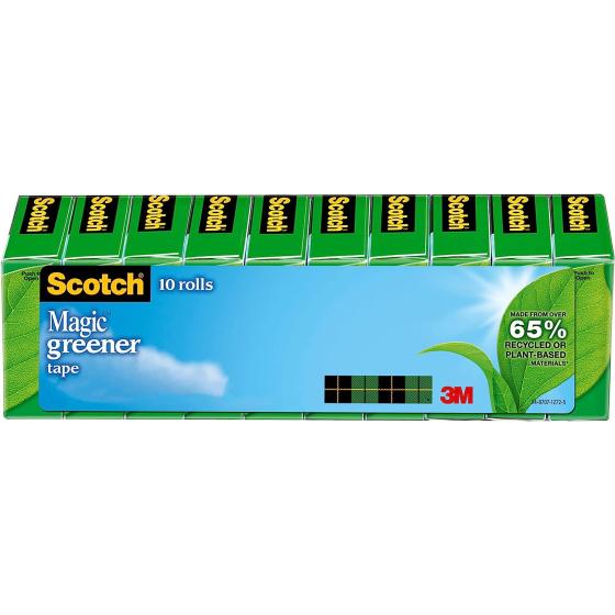 Scotch Magic Greener Tape, 10 Rolls, Numerous Applications, Invisible, Engineered for Repairing, 3/4 x 900 Inches, Boxed (812-10P)