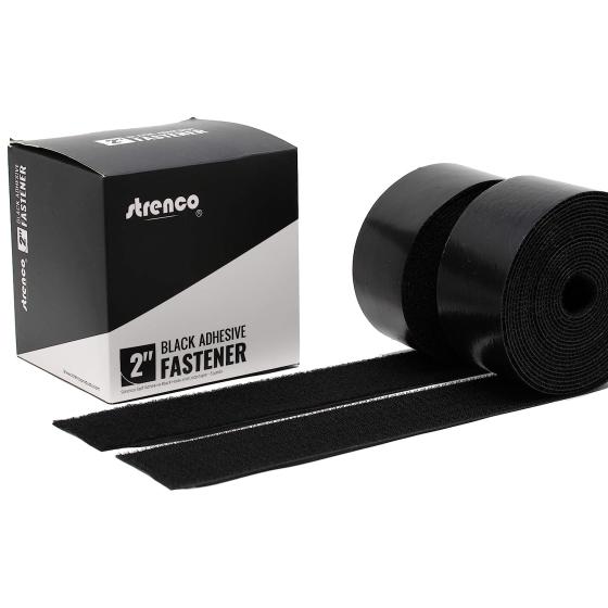 Strenco 2 Inch Hook and Loop Strips with Adhesive - 5 Yards - Heavy Duty Tape - Black Sticky Back Fastener
