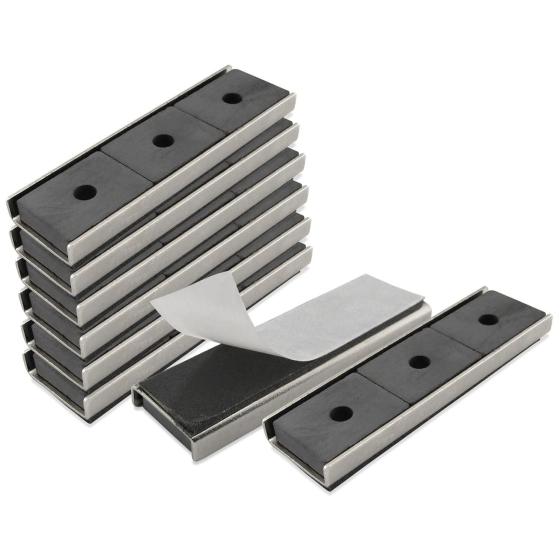Master Magnetics Adhesive Magnets | Nickel-Plated Strong Magnetic Fastener | Double Sided Adhesive Foam Backing | 3” L x 0.905” W x 0.25” H | 8-Pack | CA293WAX8