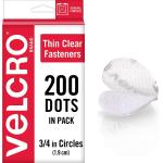 VELCRO Brand Thin Clear Dots with Adhesive | 200Pk | 3/4" Circles | For Crafting School Projects, Home and Office Organization | Low Profile Design