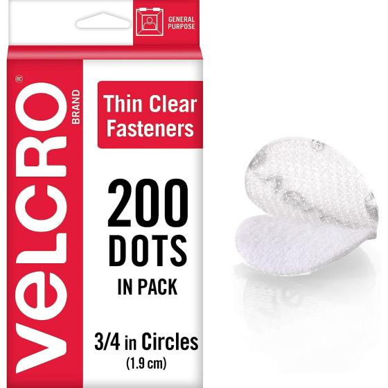 VELCRO Brand Thin Clear Dots with Adhesive | 200Pk | 3/4" Circles | For Crafting School Projects, Home and Office Organization | Low Profile Design