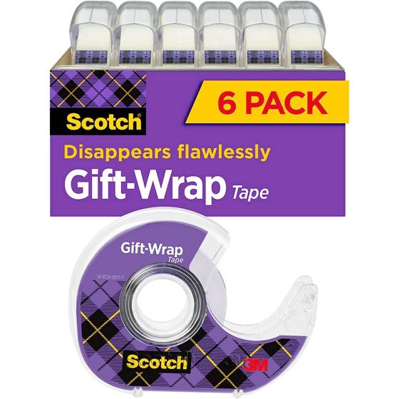 Scotch Gift Wrap Tape, 6 Rolls, The Go-To Tape for the Holidays, 3/4 x 650 Inches, Dispensered (615-GW)