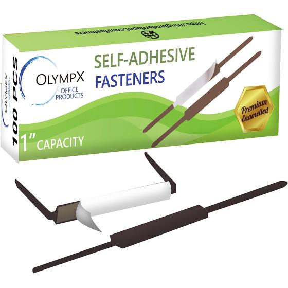OLYMPX 100 Pcs of 1” Capacity Premium Self Adhesive Prong Paper Fastener Bases, 2.75 Inch Center for Paper File Clip Folder Accessories, 100 per Box
