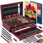 175 Piece Deluxe Art Set with 2 Drawing Pads, Acrylic Paints,Crayons,Colored Pencils,Paint Set in Wooden Case,Professional Art Kit,Art Supplies for Adults,Teens and Artist,Paint Supplies