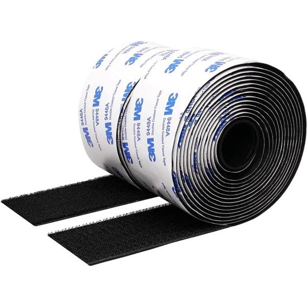 Hook and Loop Tape 2in x 10ft self Adhesive Sticky Back Interlocking Nylon Fabric Fastener Heavy Duty Adhesion Strip Tape reclosable Black
