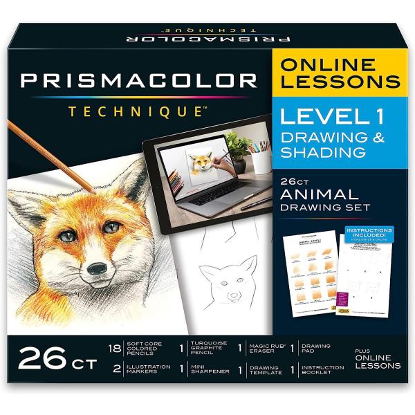 Prismacolor Technique, Art Supplies with Digital Art Lessons, Drawings Set, Level 1, How to Draw Animals with Colored Graphite Pencils, and More, Fox Drawing Lesson, 26 Count