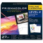 Prismacolor Technique, Art Supplies and Digital Art Lessons, Nature Drawing Set, Level 2, Includes Colored / Watercolor Pencils, Brush Markers, and More, Sunset Landscape Drawing, 27 Ct