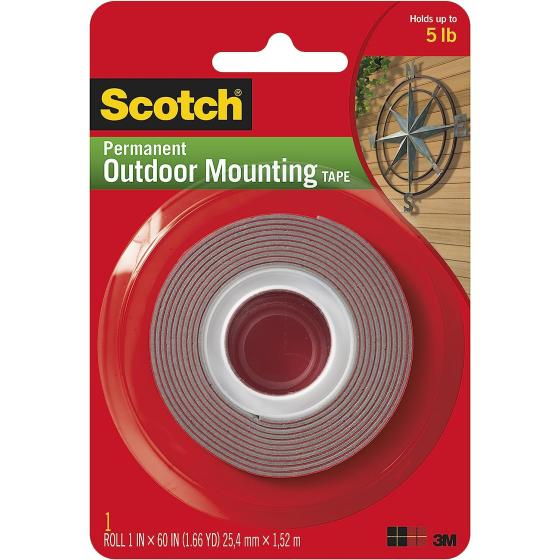 Scotch Mounting, Fastening & Surface Protection Permanent Outdoor, Holds 5 lbs, 3M Scotch 4011 Exterior Mounting Tape, 1 in x 60 in, 1"x60"