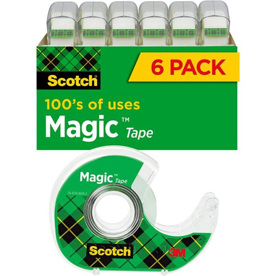 Scotch Magic Tape, 6 Rolls with Dispensers, Numerous Applications, Invisible, Engineered for Repairing, 3/4 x 650 Inches (6122)