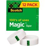 Scotch Magic Tape, 12 Rolls, Numerous Applications, Invisible, Engineered for Repairing, 3/4 x 1000 Inches, Boxed (810K12)
