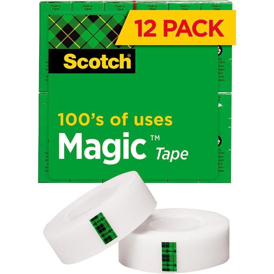 Scotch Magic Tape, 12 Rolls, Numerous Applications, Invisible, Engineered for Repairing, 3/4 x 1000 Inches, Boxed (810K12)