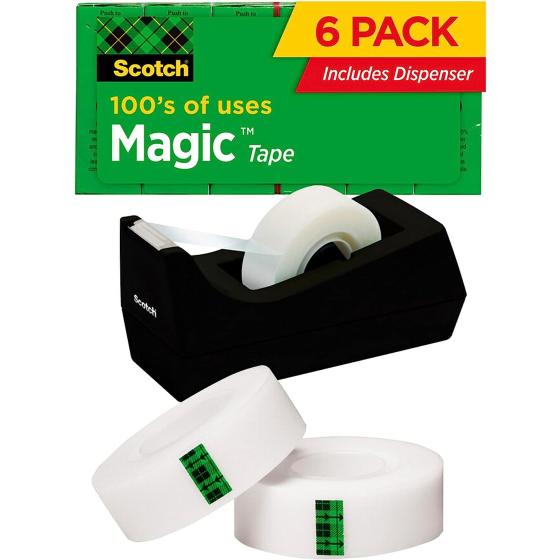 Scotch Magic Tape, 6 Rolls with Dispenser, Numerous Applications, Invisible, Engineered for Repairing, 3/4 x 1000 Inches, Boxed (810K6C38)