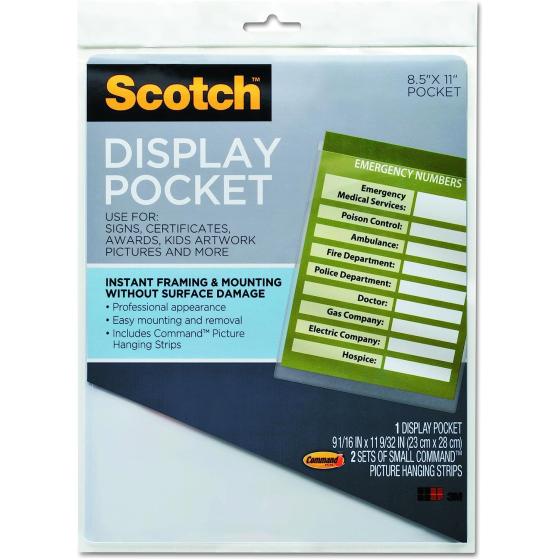 Scotch Display Pocket, Removable Interlocking Fasteners, Plastic, 8-1/2 x 11, Clear (WL854C)