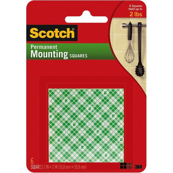 Scotch Indoor Mounting Squares, 2-in x 2-in, White, 6-Squares (111-LRG)
