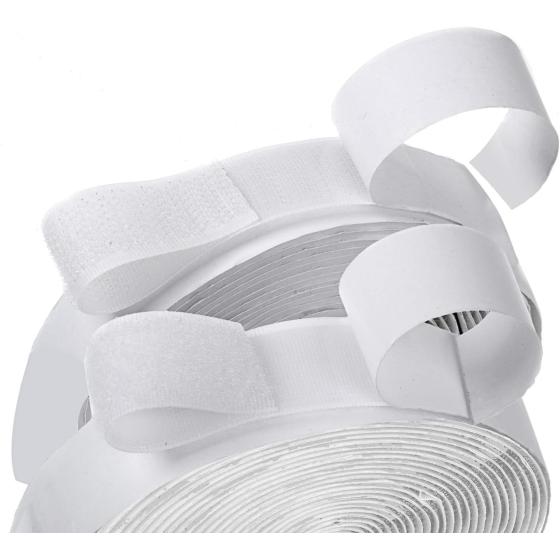 16 Feet Length 0.75 Inch Width Hook and Loop with Strong Self Adhesive Tape Strip Fastener (White)