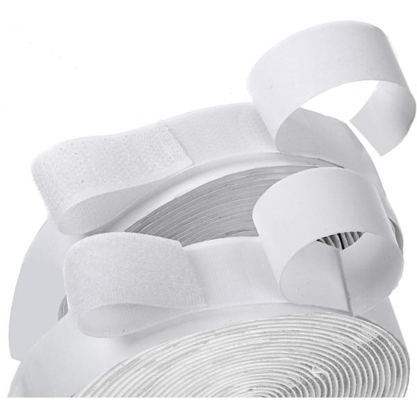 16 Feet Length 0.75 Inch Width Hook and Loop with Strong Self Adhesive Tape Strip Fastener (White)