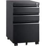 DEVAISE 3 Drawer Mobile File Cabinet with Lock, Under Desk Metal Filing Cabinet for Legal/Letter/A4 File, Fully Assembled Except Wheels, Black