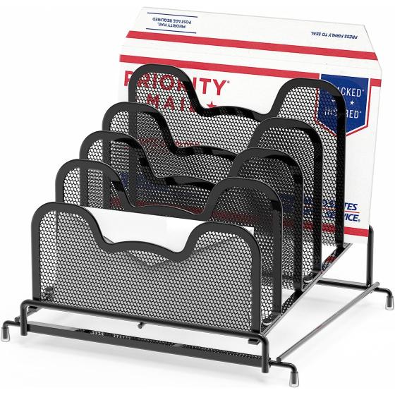 SimpleHouseware Desk 5 Sections Step File Sorter Organizer, Black