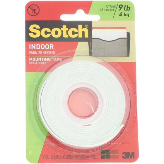 Scotch Indoor Mounting Tape, White, 0.5 in x 75 in (Pack of 4)