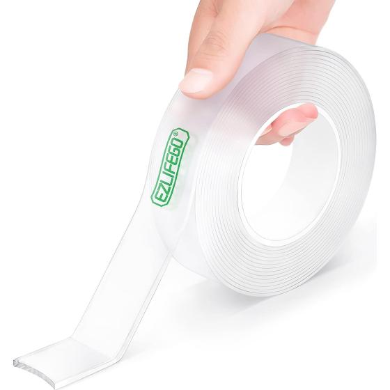 EZlifego Double Sided Tape Heavy Duty, Extra Large & Tough Adhesive Mounting Tape, Multipurpose Nano Tape Picture Hanging Strips, Removable Sticky Poster Tape for Walls Decor Carpet Tape(Clear,9.85FT)