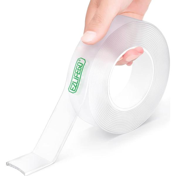 EZlifego Double Sided Tape Heavy Duty, Extra Large & Tough Adhesive Mounting Tape, Multipurpose Nano Tape Picture Hanging Strips, Removable Sticky Poster Tape for Walls Decor Carpet Tape(Clear,9.85FT)
