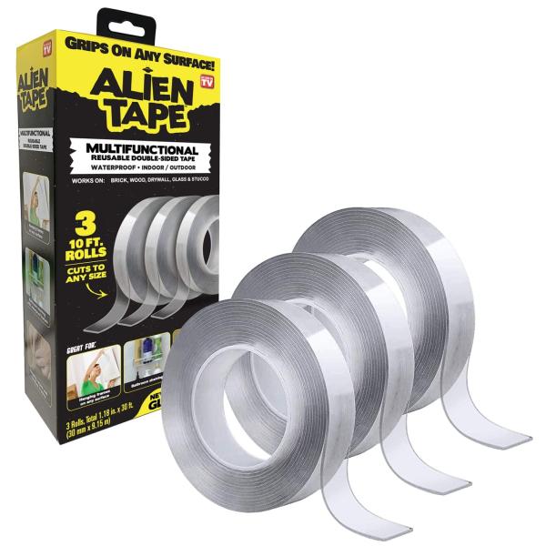Alientape Nano Double Sided Tape, Multipurpose Removable Adhesive Transparent Grip Mounting Tape Washable Strong Sticky Heavy Duty for Carpet Photo Frame Poster Décor As Seen On TV