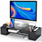 AMERIERGO Monitor Stand Desk Organization with DIY Storage Space, Monitor Riser Stand with Storage with 2 Slots & Phone Holder, Computer Stand 2 Tier for Home Office Use