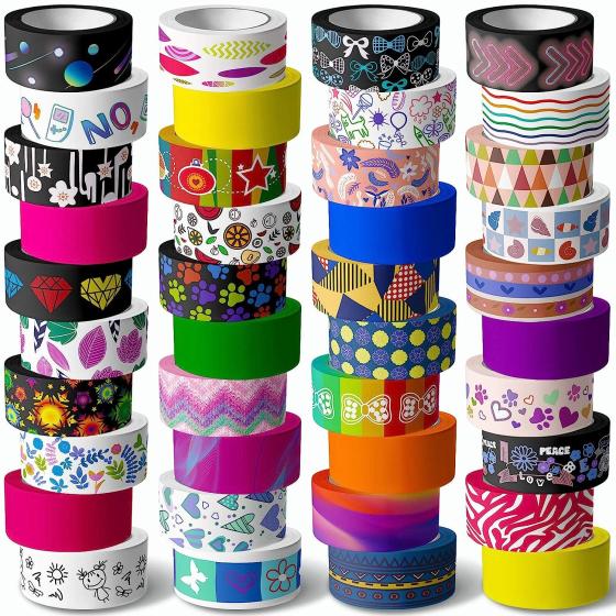 KUNMINGER 40 Rolls Washi Tape Set - 15 mm Wide Colored Masking Tape for Kids,Decorative Adhesive for DIY Crafts,Gift Wrapping, Scrapbooking Supplies,Bullet Journals,Planners,Party Decorations