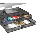 WALI Metal Mesh Monitor Riser Desktop Stand with Storage Drawers for Computer, Laptop, LED, LCD, OLED Flat Screen Display, and Printer (STT006-B), Black
