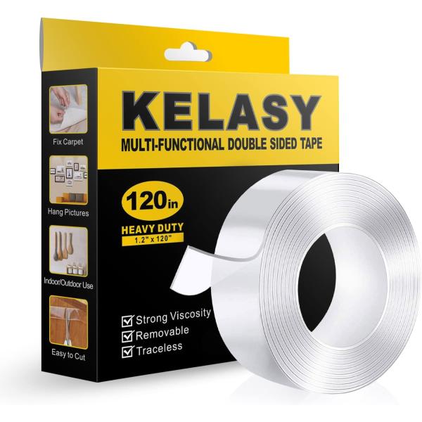 Double Sided Tape Heavy Duty,1.2" x 120", Removable Nano Adhesive Mounting Tape for Walls, Reusable Tough Adhesive Strips Sticky Tape, Transparent Poster Tape Wall Tape for Picture Carpet Decoration