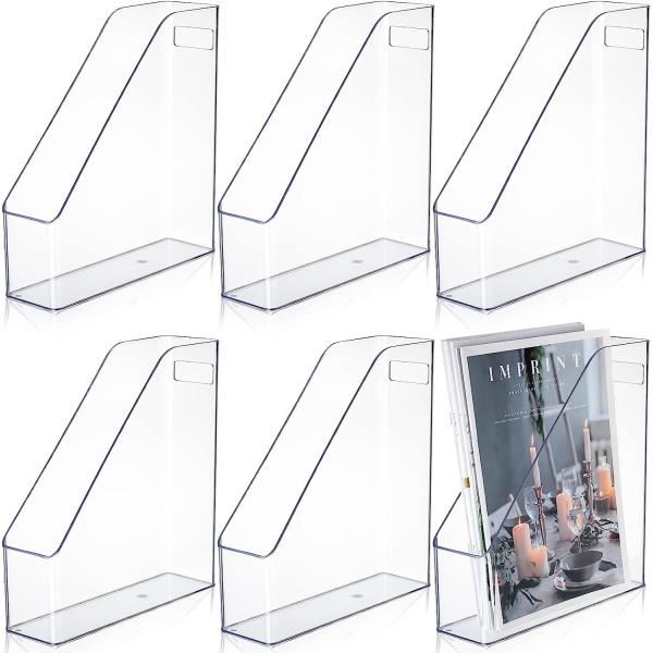 6 Pieces Clear Acrylic Magazine File Holder Plastic Desk Organizer with Handle Basics Vertical Magazine Rack Desk Folder Document Storage Organizer for Office Home School Work Study Desktop Supplies