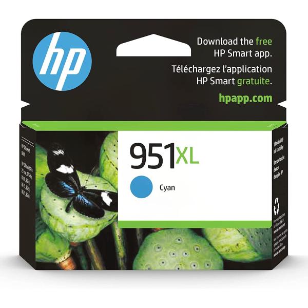 HP 951XL Cyan High-yield Ink Cartridge | Works with HP OfficeJet 8600, HP OfficeJet Pro 251dw, 276dw, 8100, 8610, 8620, 8630 Series | Eligible for Instant Ink | CN046AN