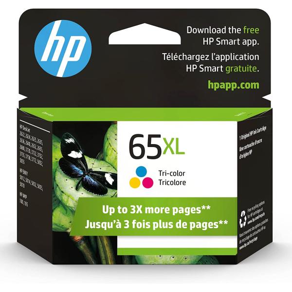 HP 65XL Tri-color High-yield Ink Cartridge | Works with HP AMP 100 Series, HP DeskJet 2600, 3700 Series, HP ENVY 5000 Series | Eligible for Instant Ink | N9K03AN