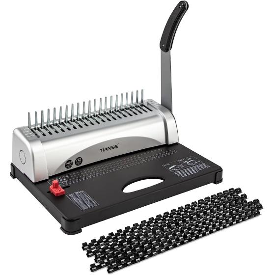 TIANSE Binding Machine, 21-Holes, 450 Sheets, Comb Binding Machines with Starter Kit 100 PCS 3/8'' Comb Binding Spines, Comb Binder Machine Book Maker Perfect for Letter Size, A4, A5 or Smaller Sizes