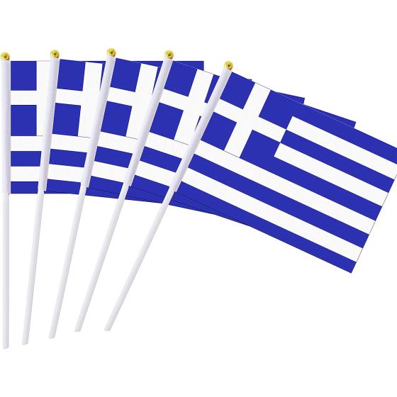 25 Pack Hand Held Small Mini Flag Greece Flag Greek Flag Stick Flag Round Top National Country Flags,Party Decorations Supplies For Parades,World Cup,Festival Events ,International Festival