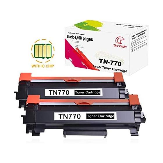UniVirgin 2 Pack TN770 Toner Replacement for Brother TN770 TN-770 High Yield Black Toner Cartridge with IC CHIP fits for Brother HL-L2370DW L2370DW MFC-L2750DW MFC-L2750DWXL,Yielding 4,500 Pages