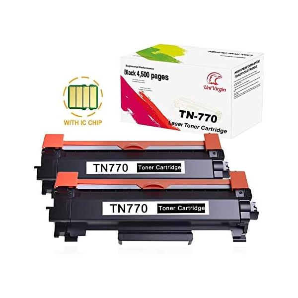 UniVirgin 2 Pack TN770 Toner Replacement for Brother TN770 TN-770 High Yield Black Toner Cartridge with IC CHIP fits for Brother HL-L2370DW L2370DW MFC-L2750DW MFC-L2750DWXL,Yielding 4,500 Pages