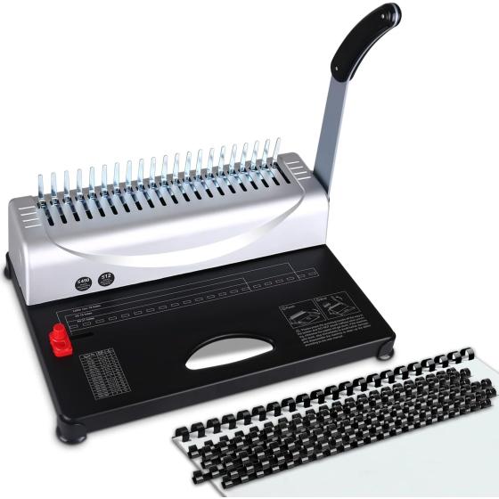 MAKEASY Binding Machine for LTR / A4, 21-Hole, Manual Paper Punch Binder, Book Binding Materials Kit with 100PCS 3/8'' PVC Comb Bindings Spines