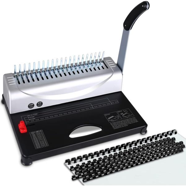 MAKEASY Binding Machine for LTR / A4, 21-Hole, Manual Paper Punch Binder, Book Binding Materials Kit with 100PCS 3/8'' PVC Comb Bindings Spines