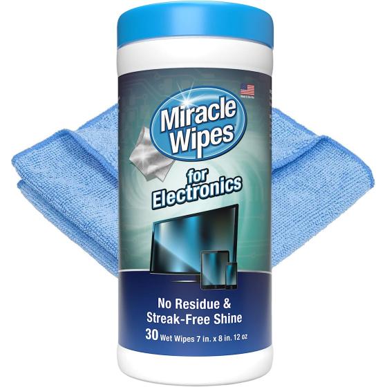 MiracleWipes for Electronics Cleaning - Screen Wipes Designed for TV, Phones, Monitors and More - Includes Microfiber Towel - (30 Count)