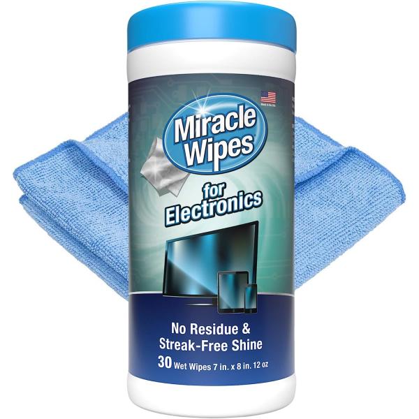 MiracleWipes for Electronics Cleaning - Screen Wipes Designed for TV, Phones, Monitors and More - Includes Microfiber Towel - (30 Count)