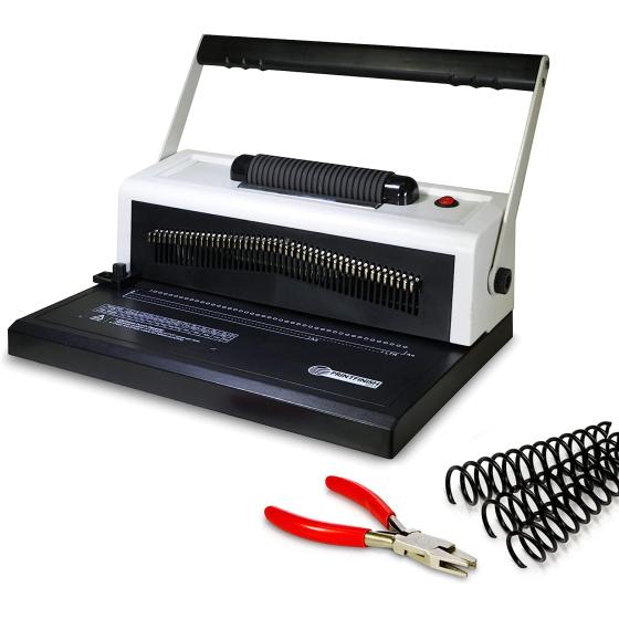 PrintFinish Coilbind S25A Upgraded Spiral Coil Binding Machine - with Electric Coil Inserter - Professionally Bind Presentations Documents - Free Crimper Free Box of 100 Plastic coils - 4 to 1 Pitch