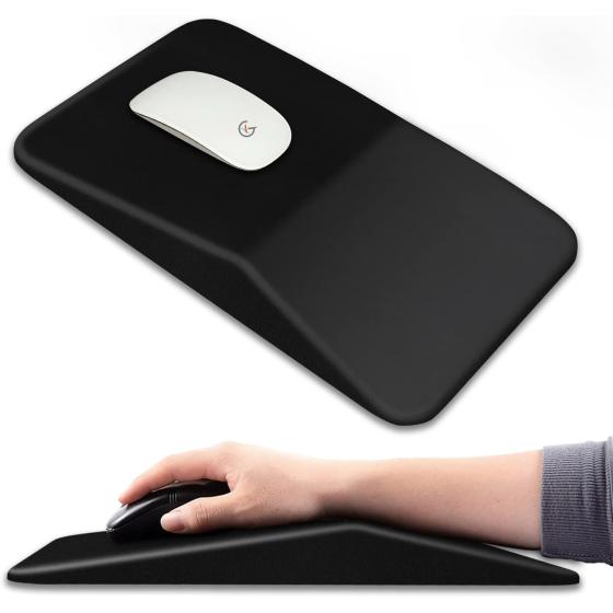 KUOSGM Ergonomic Mouse Pad Wrist Support 13 x 8 Inch,Black Design Memory Foam Mousepad with Wrist Rest Pain Relief & Non-Slip PU Base,Office PC Computer Mouse Pads for Wireless Mouse & Desk