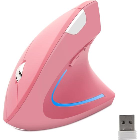 Wireless Mouse Ergonomic Vertical Mouse Ergo High Presion Optical Lightweight Cordless LED Light Cute Wireless Mouse for Laptop Computer Mac Office Girl Boy Adults Gift , 800/1200/1600 DPI, 6 Buttons