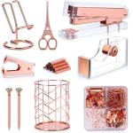 Rose Gold Office Supplies and Accessories, Acrylic Stapler, Staple Remover, Tape Dispenser, Pen Holder, Phone Holder, Scissors, Paper Clips, Binder Clips, 2 Pen and 1000 pcs Staples