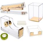 Varuni- Gold Desk Accessories- Office Accessories -Gift Set- Heavy Duty Stapler, Pen Organizer, Tape Dispenser Desk, Clear Sticky Notes- Including Clear Tape and 1000 Staples- Acrylic Desk