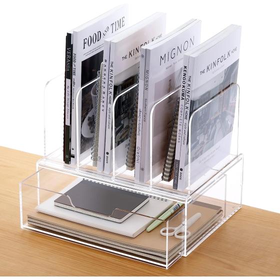 HeZone Desk Organizers and Storage, Office Organization Storage, Clear Acrylic Office Desk Organizers and Accessories with Drawer- 1 Pack