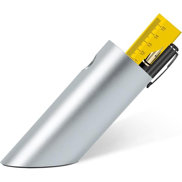 KayYuki Office Modern Art Pen Holder Aluminum Alloy Tilt Pen Holder Handicraft Office Desktop Accessories Pencil Cup Office Storage Pen Cup（Silver）