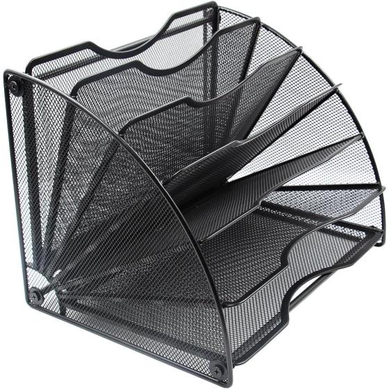 EasyPAG Desk File Organizer 6 Compartment Fan-Shaped Filing Paper Holder Letters Tray Desk Organizers and Accessories,Black
